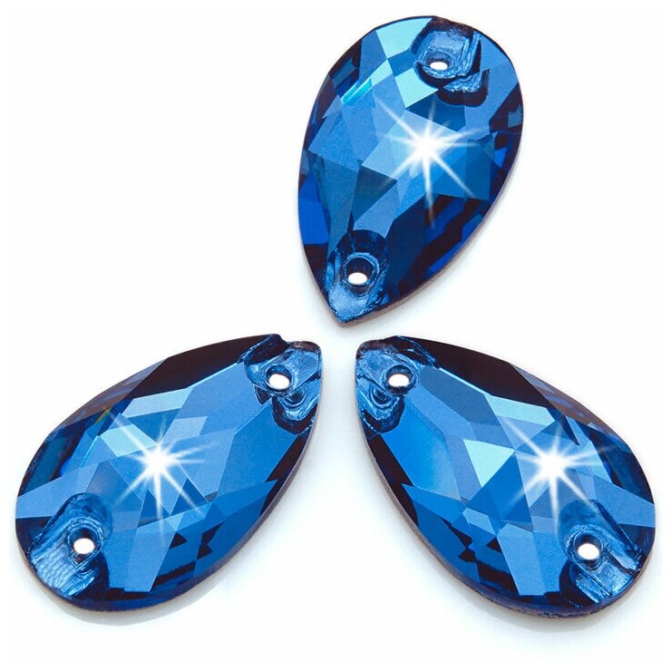 Стразы хрустальные, стеклянные, форма Капля 11х18 мм, Сапфир ( синий ) 12 штук, для декорирования костюмов, марка Dongzhou