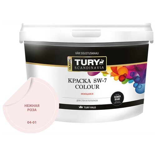 Краска акриловая TURY SW-7 Colour матовая нежная роза 3.2 л 2.4 кг краска акриловая tury sw 7 colour для стен и потолков моющаяся 0 4кг олива арт 00020015942