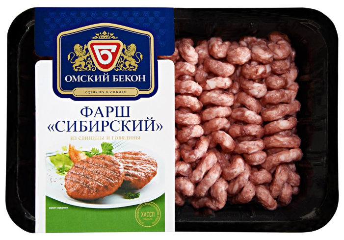 Фарш охлажденный Омский бекон Сибирский из свинины и говядины