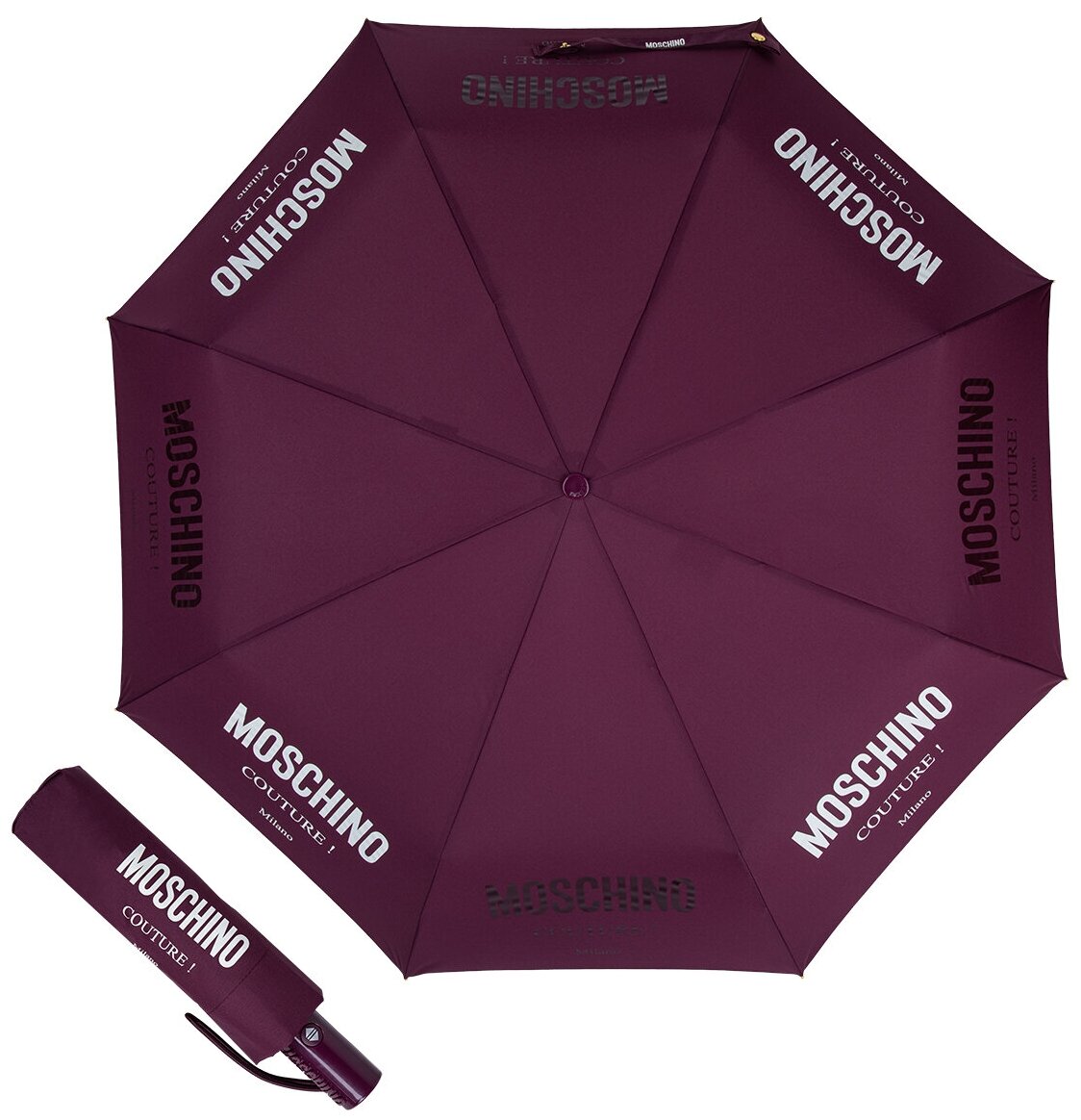 Зонт складной Moschino 8870-OCX Logo Couture Burgundy 