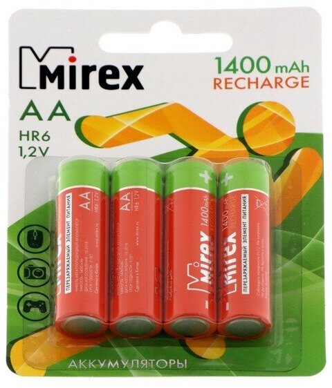 Аккумулятор Mirex, Ni-Mh, AA, HR6-4BL, 1.2В, 1400 мАч, блистер, 4 шт.