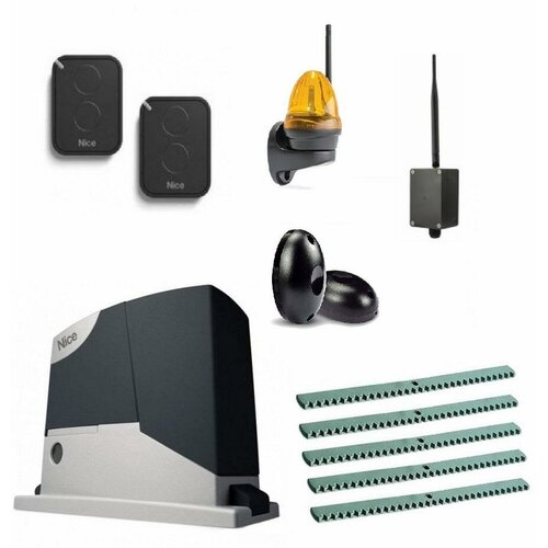 Автоматика для откатных ворот NICE RD400KITFULL5-K1-BT, комплект: привод, 2 пульта, Bluetooth-модуль, фотоэлементы, лампа, 5 реек