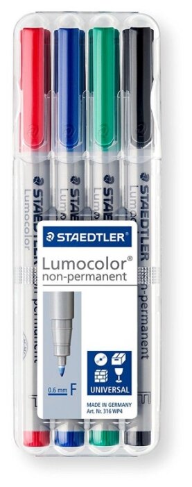 Staedtler набор универсальных стираемых маркеров Lumocolor, 4 шт. (316 WP4)