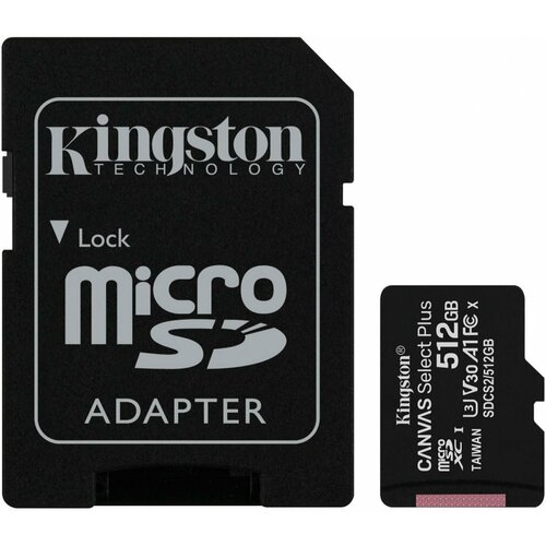 Флеш карта microSDHC 512GB Class10 Kingston UHS-I Canvas Select up to 100MB/s с адапт. флеш карта microsdhc 64gb class10 kingston class10 uhs i canvas select up to 100mb s с адапт