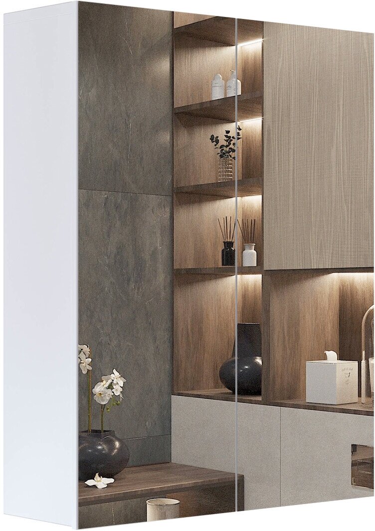 Зеркальный шкаф подвесной SanStar Универсальный 60 для ванной комнаты белый