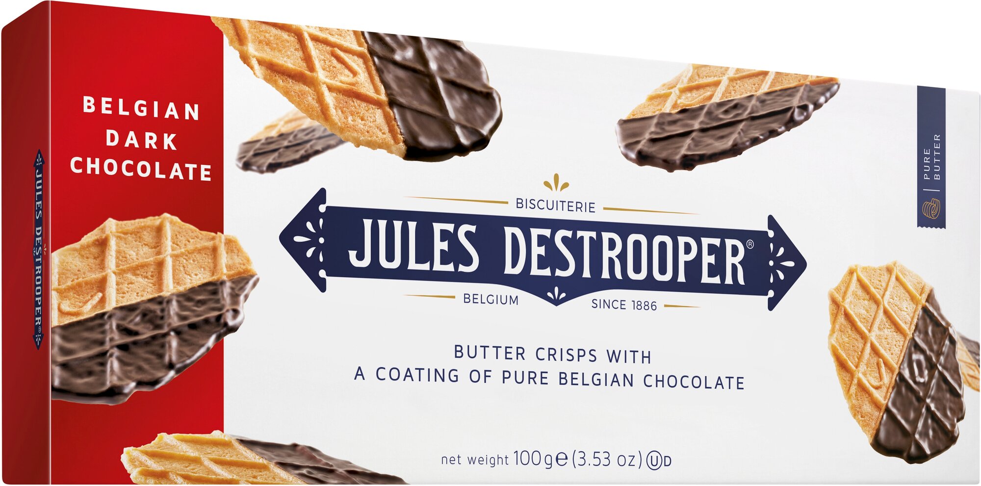 Печенье Бельгийское "Jules Destrooper" "Butter Crisps" с темным шоколадом, 100 грамм