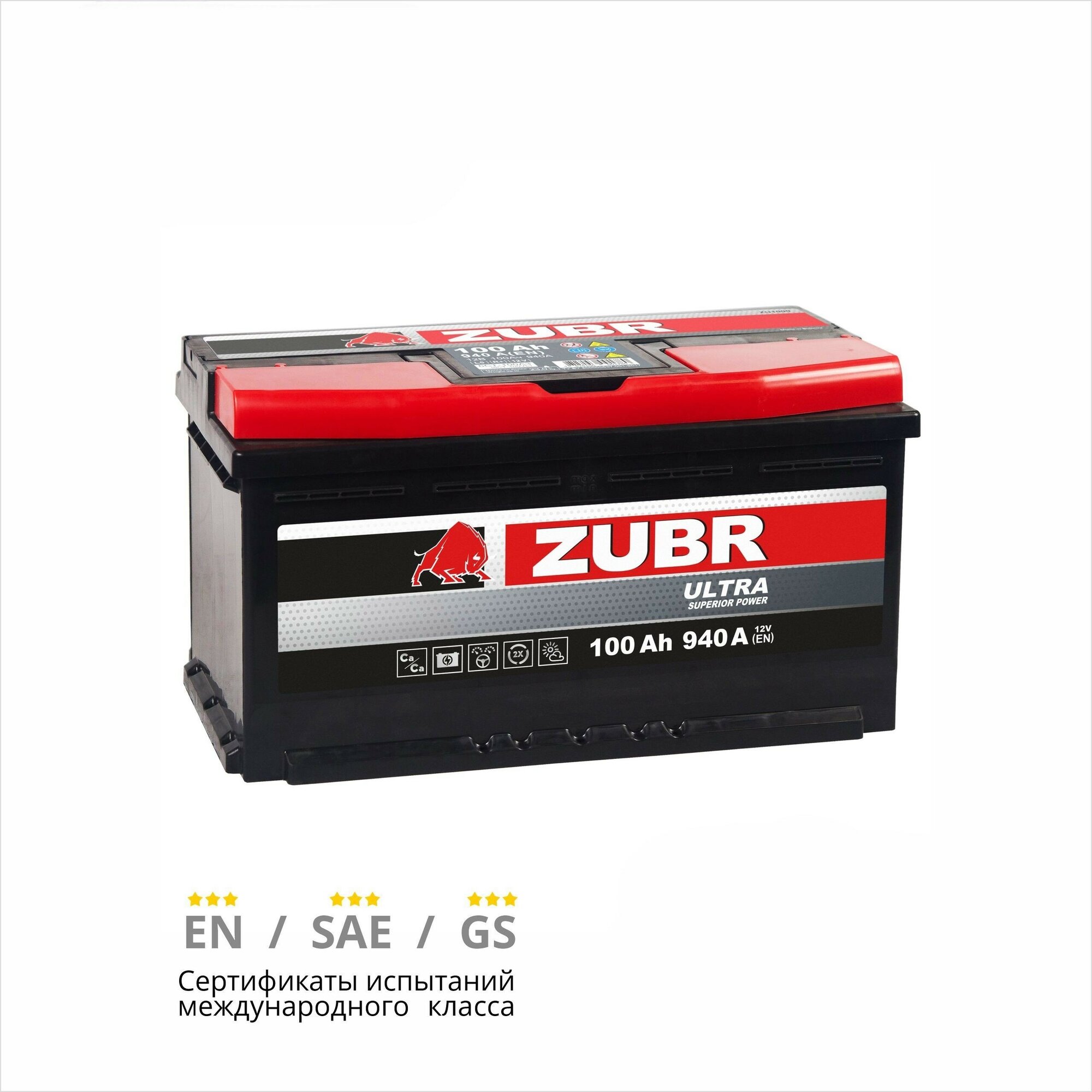 Аккумулятор автомобильный ZUBR Ultra 100 Ah 940 A прямая полярность 353x175x190