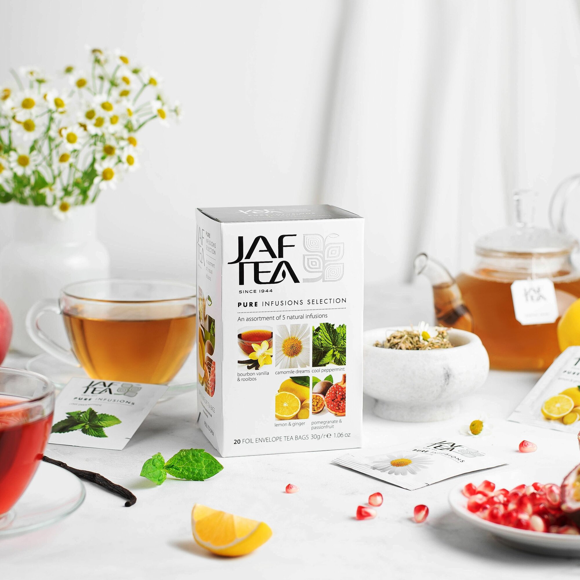 Чай без кофеина JAF TEA Pure Infusions Selections 20 пакетиков в конвертиках, Ассорти 5 видов, напитки без кофеина - фотография № 4
