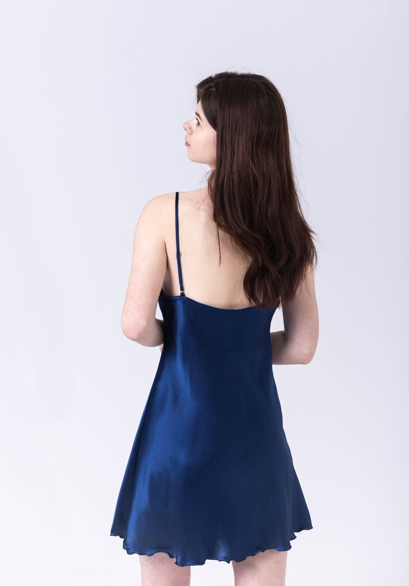 Ночная сорочка женская атласная Marbin linGerier Синий 2XL - фотография № 3