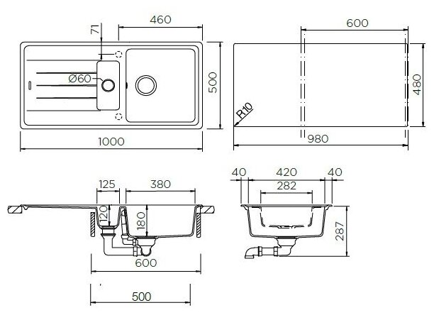 Кухонная мойка Schock Element 60D оникс - фотография № 5