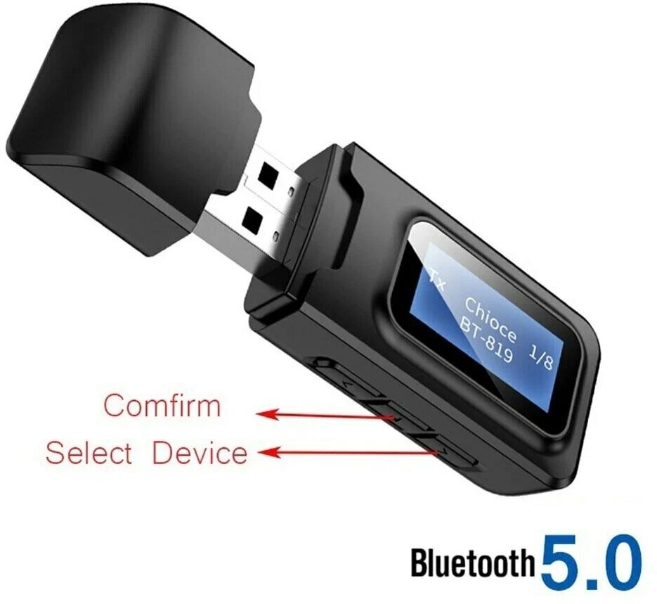 Bluetooth 5.0 стерео трансмиттер-ресивер 2в1 с дисплеем.