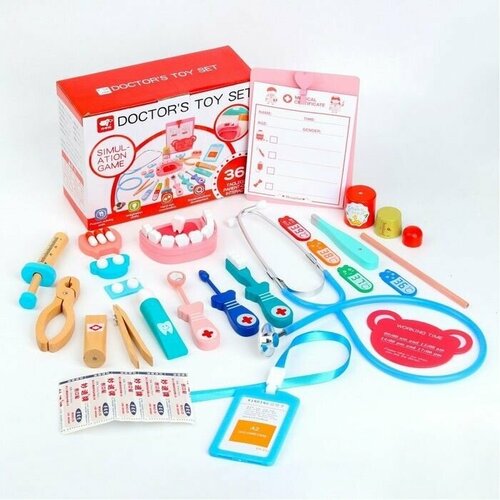 детский деревянный игровой набор играем в доктора стоматолог Детский набор доктора Стоматолог 20 предметов 20.2х8х16 см