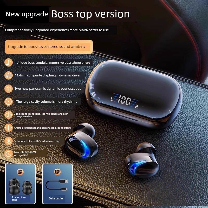 Беспроводные Bluetooth наушники-вкладыши Новинка 2025 Версия Boss Кинематографический звук Шумоподавление Чип 5.3 Черный