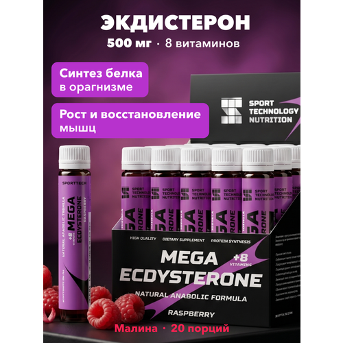 Экдистерон 500мг SPORTTECH, малина, 20ампул*25мл, мужская сила, энергия, выносливость, настроение, бустер тестерона