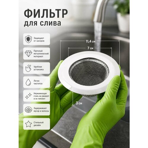 фото Сетка для раковины 12 см, большая, на кухню из нержавеющей стали, ситечко для ванны, фильтр для слива 1шт.