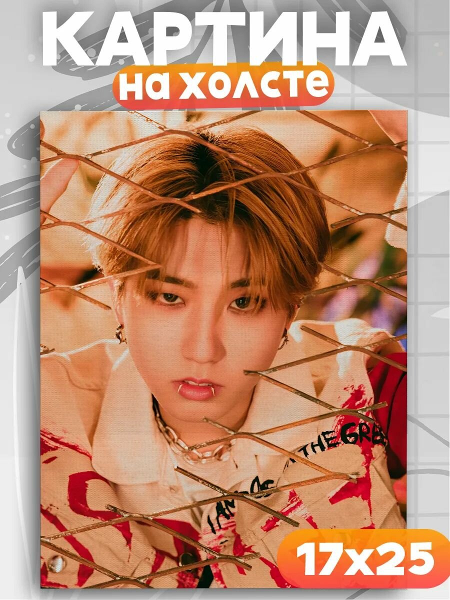 Картина на стену Хан Джисон Stray kids кпоп, на подрамнике, 1шт, 25х17 размер.
