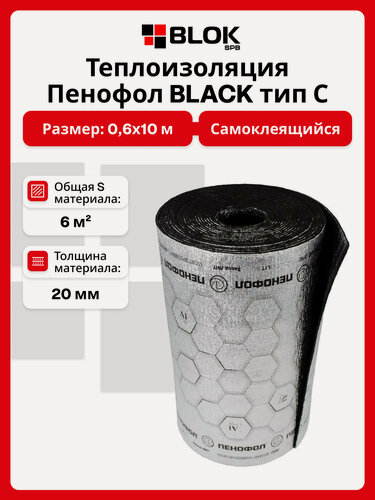 Изображение товара Отражающая теплоизоляция Пенофол фольгированный тип С толщина 20 мм Black / черный 0,6 х 10 м