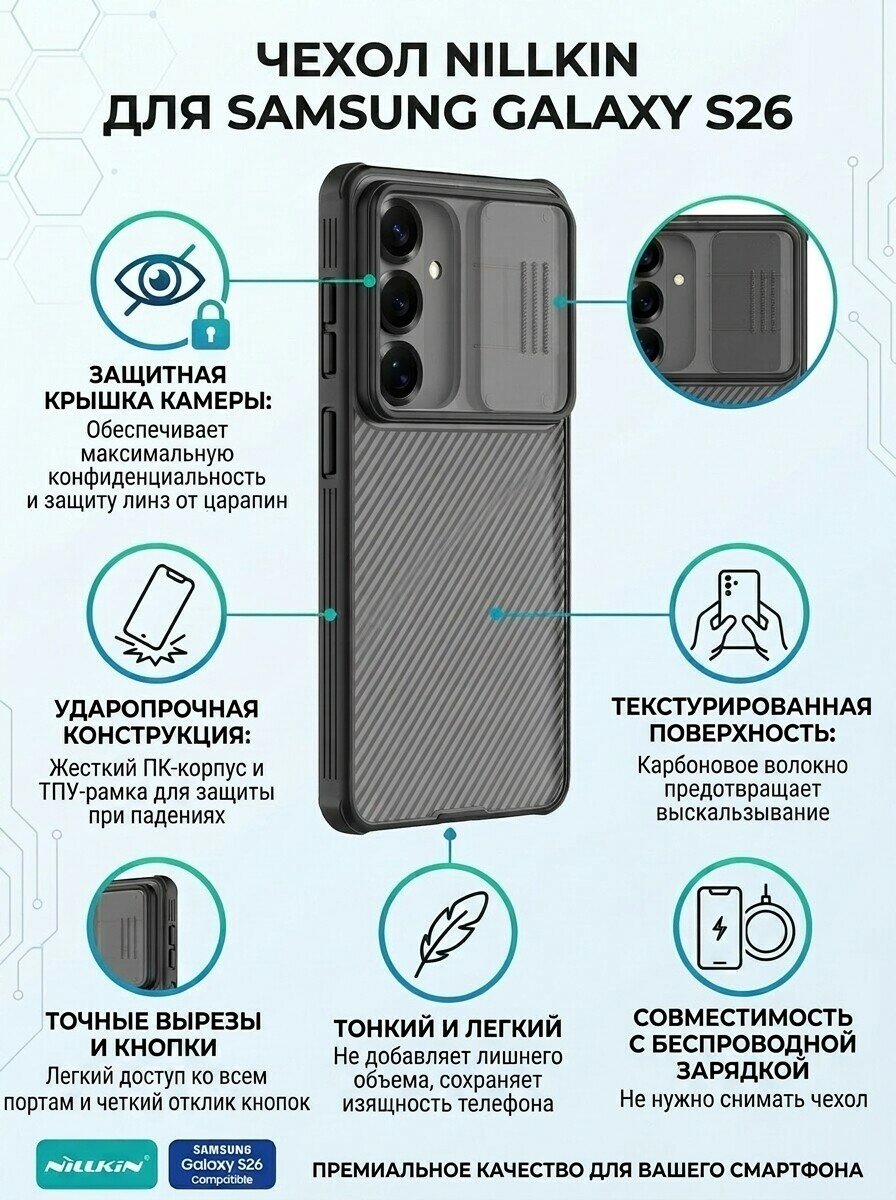 Чехол Nillkin для телефона Samsung S26 с защитой камеры, черный прозрачный
