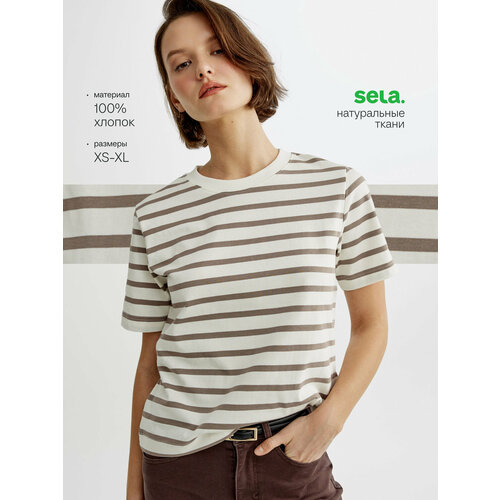 фото Футболка sela женская прямого кроя в полоску, размер 50