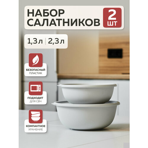 фото Набор мисок с крышками «шарм №18», альт-пласт, 2шт, пластик, серый