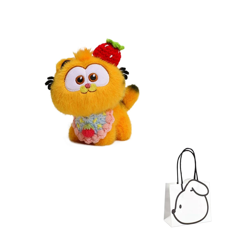 Плюшевая подвеска унисекс HUHUXIONG Garfield, Standing Garfield+Strawberry Bib Set, 10 см