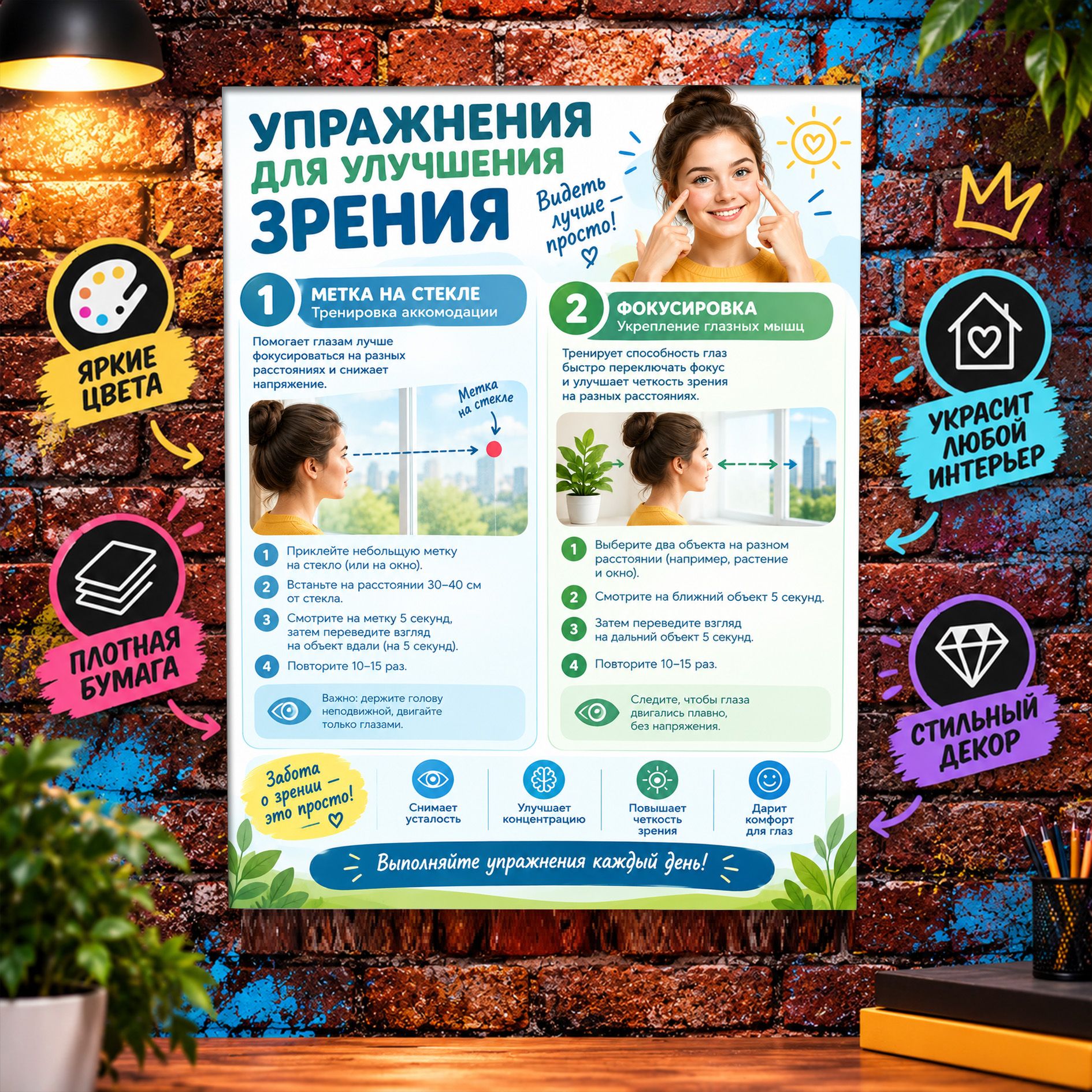 Постер "Упражнения для улучшения зрения" А2