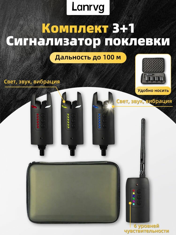 Набор сигнализаторов клева с пейджером 3+1 с пейджером