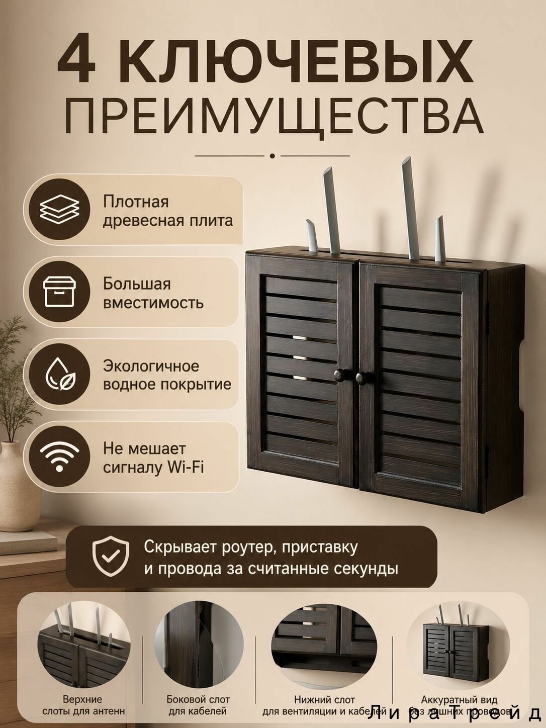 Полка для роутера Настенная Угловая, 36х9.5х28 см