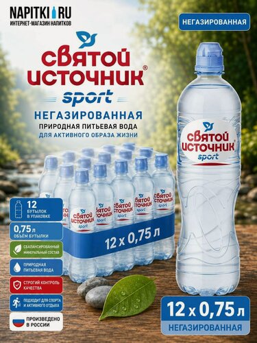 Изображение товара Святой Источник 0,75л.*12шт. Негаз Спорт Svyatoy Istochnik Вода Россия