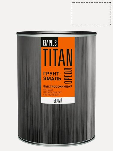 Изображение товара Грунт-эмаль для металлических поверхностей быстросохнущая гладкая матовая белая RAL 9010 Ореол Титан 0.9 кг