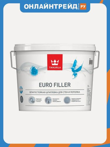 Изображение товара Шпатлевка влагостойкая Tikkivala TIKKURILA Euro Filler для стен и потолка, 10 л.