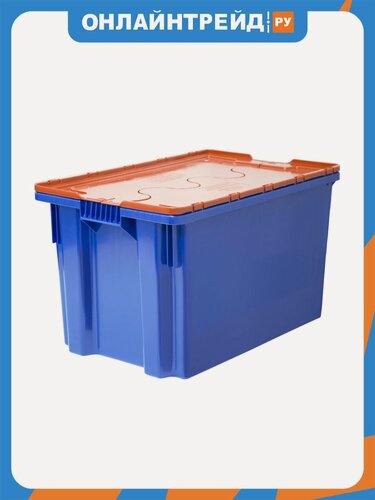 Изображение товара Ящик полимерный Тара 600х400х365 Safe PRO сплошной синий с оранжевой крышкой