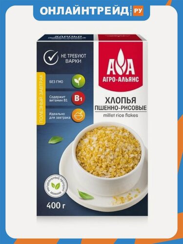 Изображение товара Хлопья Агро-альянс пшенно-рисовые " Экстра" 400 г