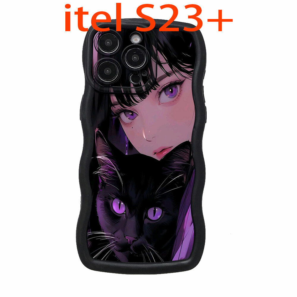 Чехол Wave для ITEL S23 Plus 6.78 inches , роскошный чехол для телефона с изображением девушки и кошки. Мягкий чехол для телефона.