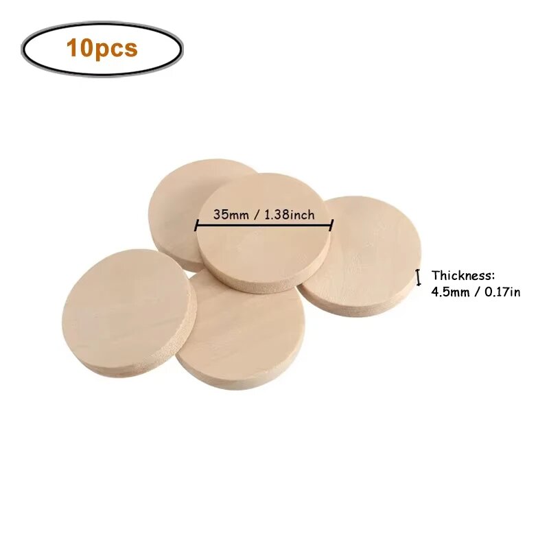 Деревянные заготовки для рукоделия Schima superba 15-35 мм 10pcs 35mm