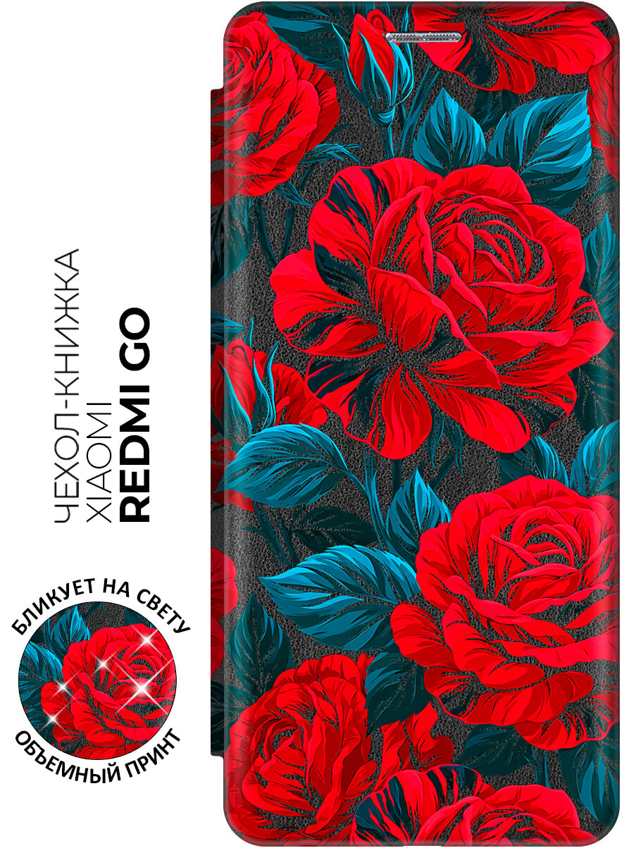 Чехол-книжка на Xiaomi Redmi Go с принтом "Алое великолепие" черный