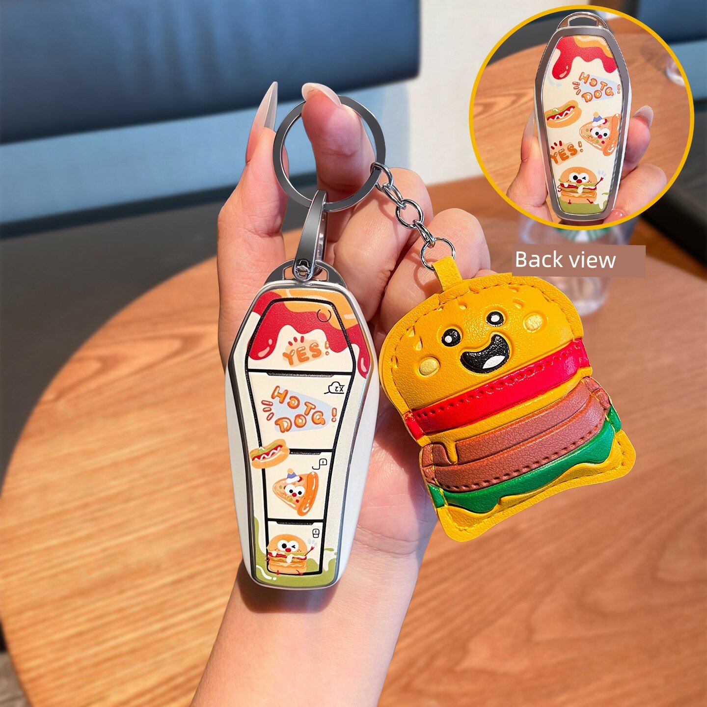 Чехол для ключа из кожи с рисунком гамбургера для моделей BYD - Прочный и элегантный автомобильный аксессуар