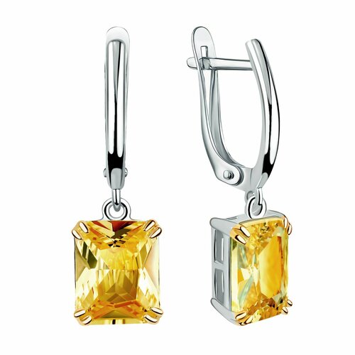 фото Серьги яхонт, серебро, 925 проба, фианит, , желтый