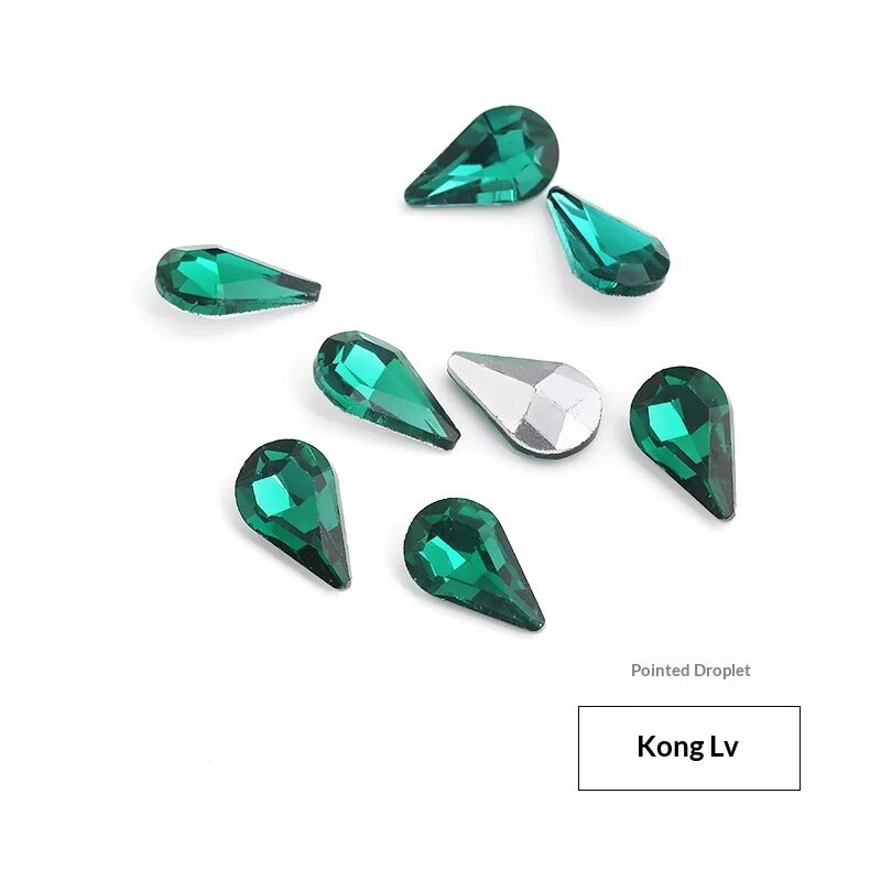 EQIANAO Стеклянные Стразы Капли 50шт Изумрудный, 6X10mm pointed, Hole green