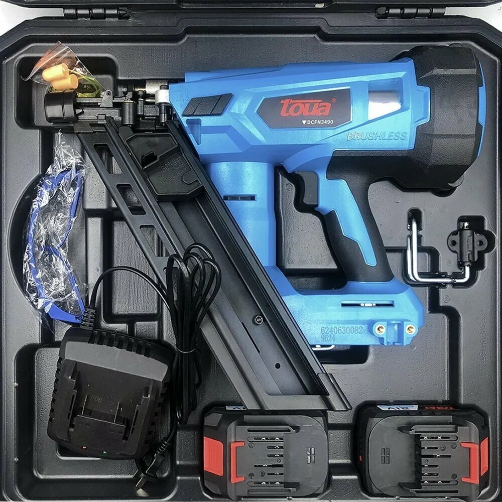 Аккумуляторный Монтажный гвоздезабивной пистолет по дереву TOUA DCFN3490, 2 аккумулятора