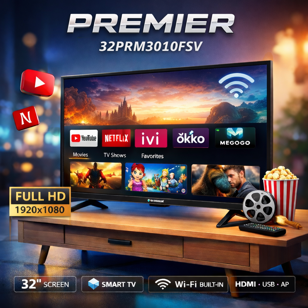 Телевизор Premier 32PRM3010FSV 32", FullHD, Wi-Fi, Bluetooth, Tizen OS, 60Гц