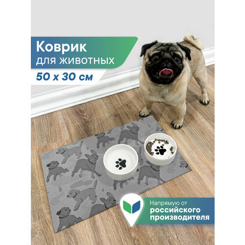 фото Коврик для животных под миску противоскользящий серый "зооковрик" / коврик для кошек и собак 50х30см -хаки вилина