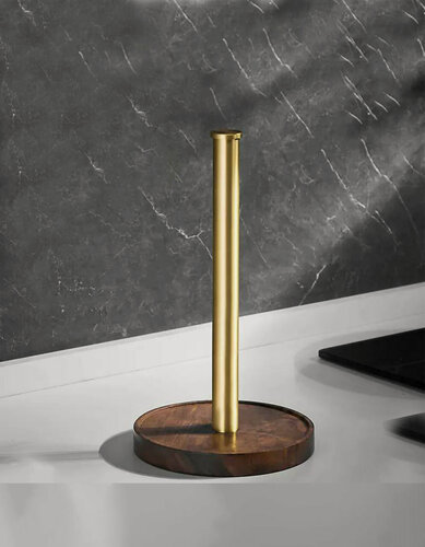 Изображение товара Держатель для бумажных полотенец натуральное дерево золотой цвет