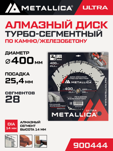 Изображение товара Диск алмазный турбо-сегментный METALLICA Ultra 400x25,4 мм, ж/бетон