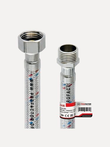 Изображение товара Подводка для воды ProFactor 1/2"х3 м, г-ш, сталь, полимер. Гибкий шланг для сантехники, артикул PF WFH 524.300