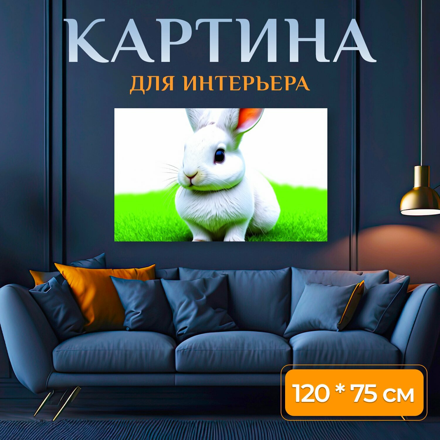 Картина на холсте "Зайка белый на белом фоне, реалистичный стиль, детализированное рисование, яркие цвета" на подрамнике 120х75 см. для интерьера