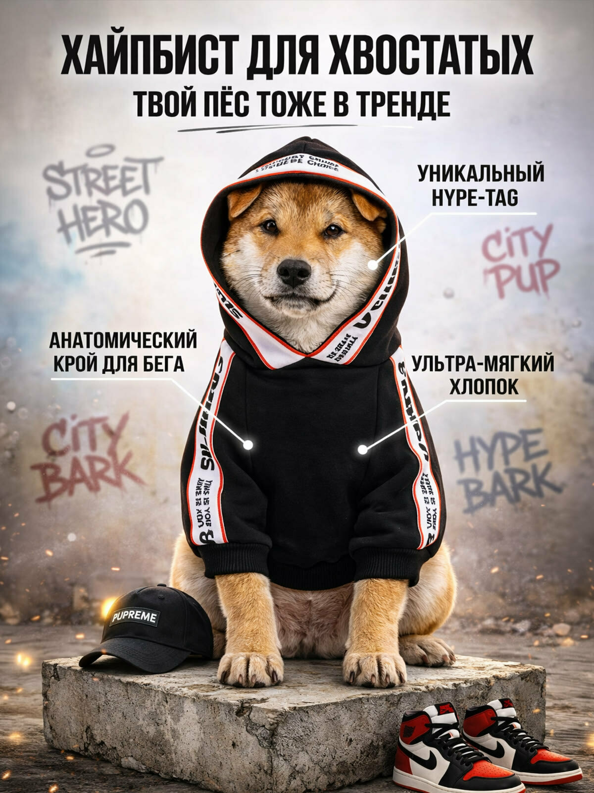 Кофта для собак теплая с капюшоном, одежда для животных