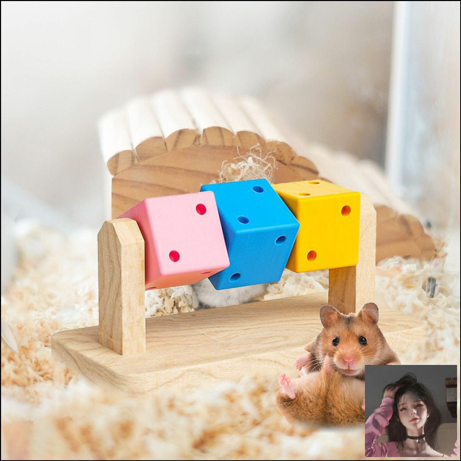 Жевательная игрушка-куб для хомяка из дерева, безопасный аксессуар для грызунов с гладкими углами, размер 14x7x6 см