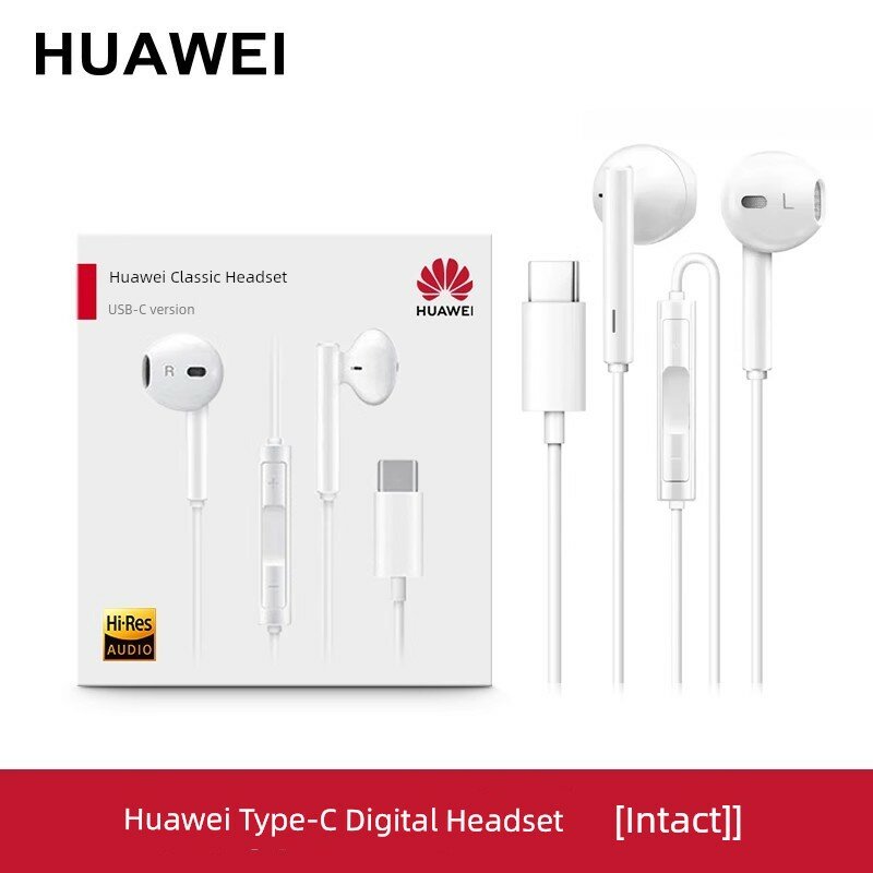 Huawei Type-C наушники с плоским разъемом, белый цвет для смартфонов и планшетов, оригинальный дизайн