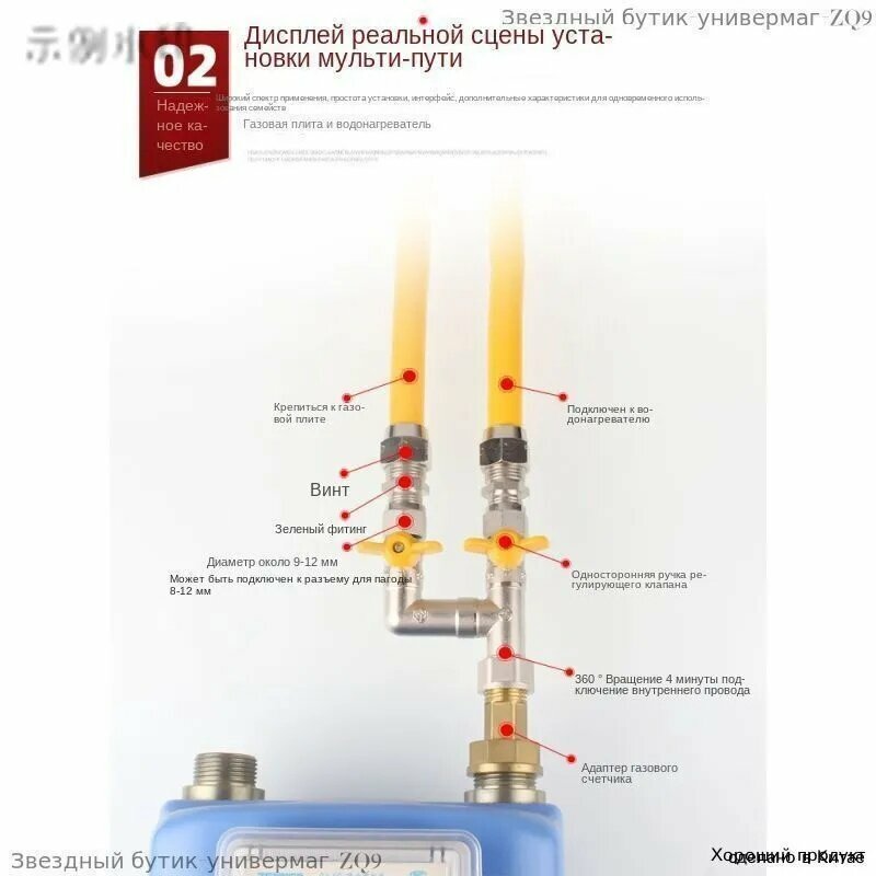 Медный трехходовой клапан для природного газа, специальный соединитель шланга для газопровода с переключат — фото 1